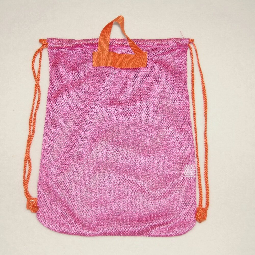 Girls Fuchsia Pink Mesh Drawstring Beach Bag - Picture 5 of 6